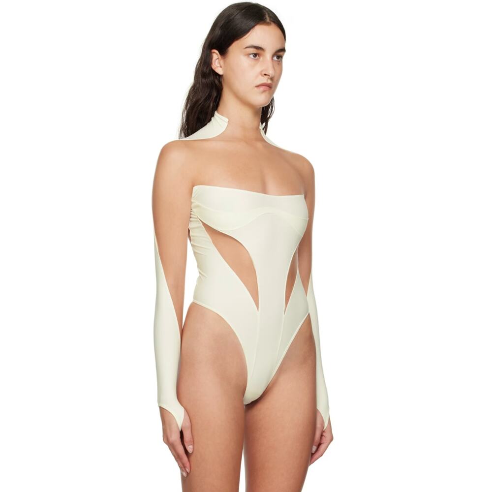 MUGLER Off-White Illusion Bodysuit High Neck‎ 44